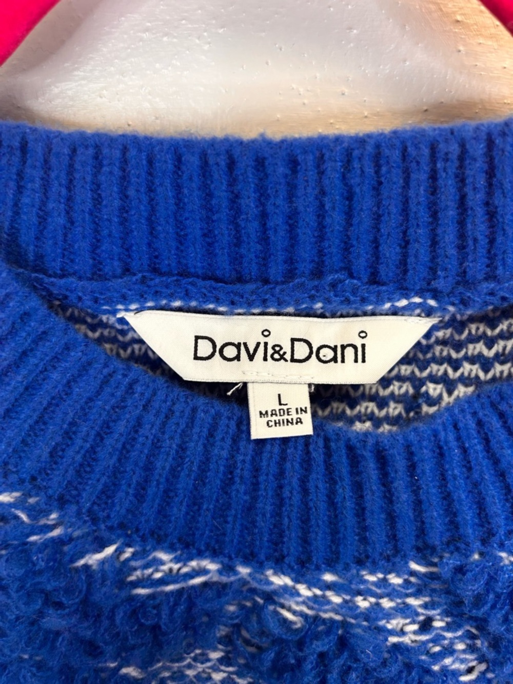 Blue Floral Oversized Textured Knit Sweater Size L Quirky Dopamine Colorful Fun - Picture 5 of 10